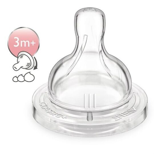 Соска силиконовая Avent Classic+ для бутылочки, переменный поток 2 шт 3+